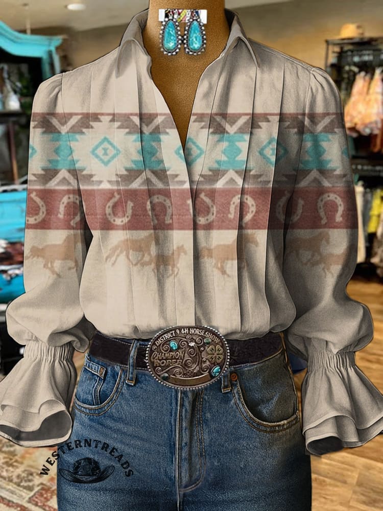 Retro Aztec and Galloping Horses Casual Cotton Sweatshirt