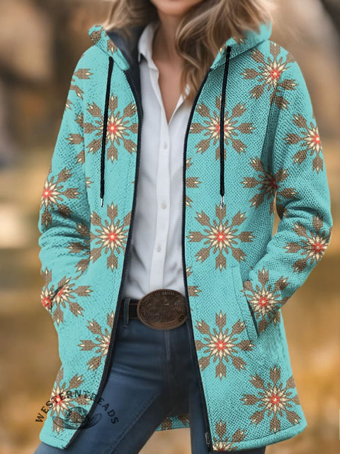 Retro Snowflake Unisex Plush Thick Long-Sleeved Cardigan Coat