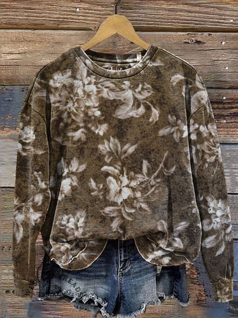 Retro Flower Casual Cotton Sweatshirt