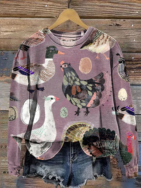 Retro Colorful Chicken Casual Cotton Sweatshirt