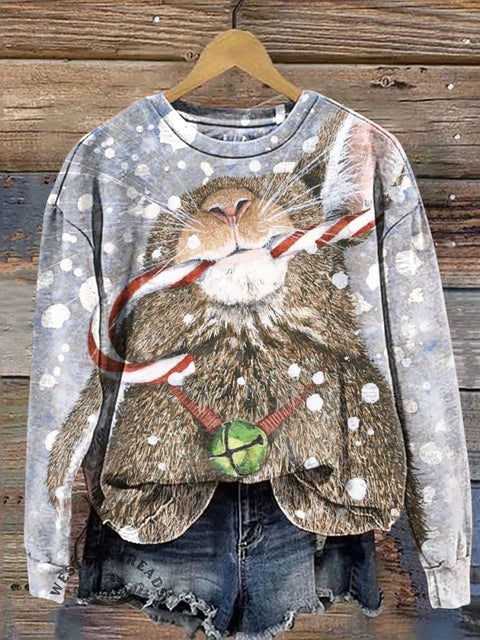 Christmas Bunny Casual Cotton Sweatshirt