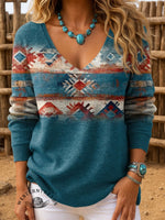 Women's Retro Gradient Aztec Casual V-neck Pullover Knit