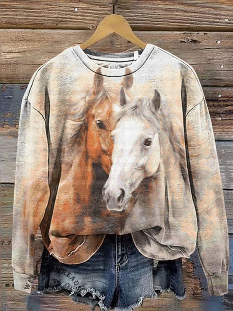 Retro Horse Casual Cotton Sweatshirt