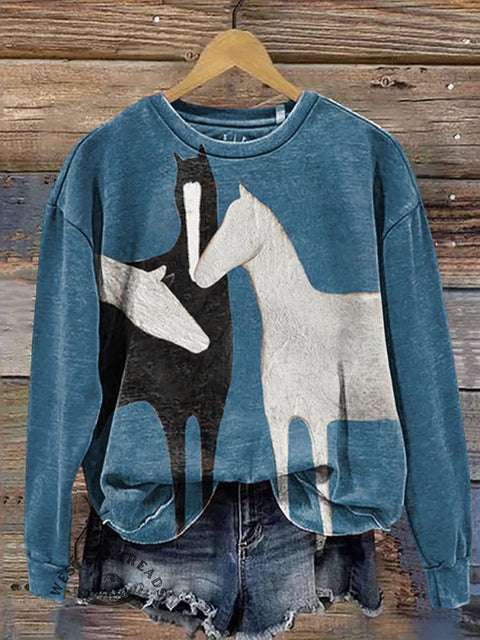 Retro Horse Casual Cotton Sweatshirt