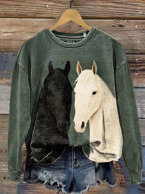 Black Horse and White Horse Casual Cotton Sweatshirt