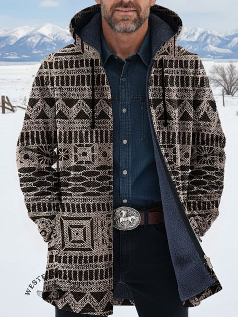 Retro Tribal Aztec Unisex Plush Thick Long-Sleeved Cardigan Coat