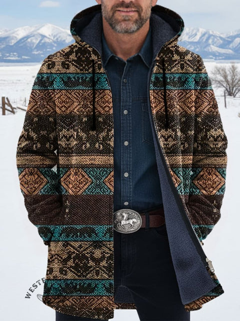 Retro Color Aztec Unisex Plush Thick Long-Sleeved Cardigan Coat