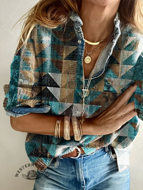 Women's Retro Color Plaid Casual V-neck Pullover Knit