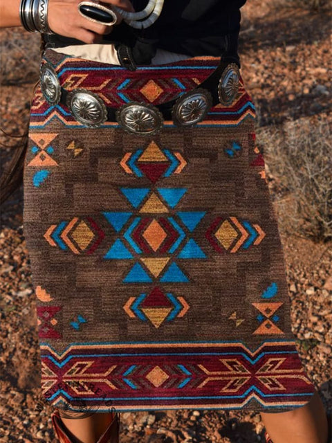 Women's Retro Aztec Print Knitted Skirt