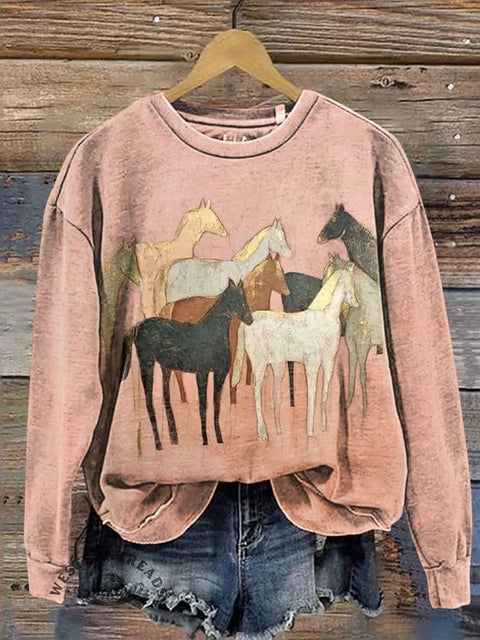 Retro Horse Casual Cotton Sweatshirt