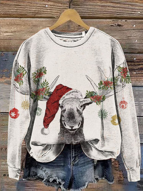 Funny Christmas Elk Casual Cotton Sweatshirt