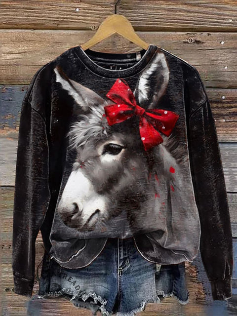 Christmas Bow Donkey Casual Cotton Sweatshirt