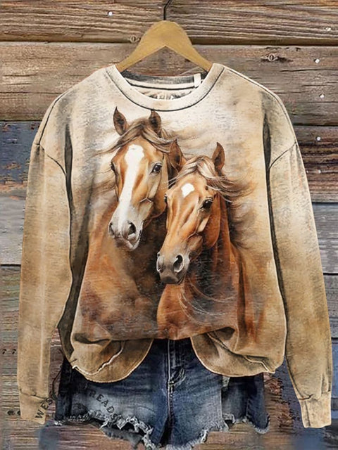 Retro Horse Casual Cotton Sweatshirt
