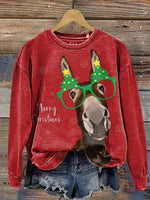 Horse Wearing Christmas Glasses Casual Cotton Sweatshirt