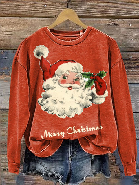 Retro Santa Claus Casual Cotton Sweatshirt