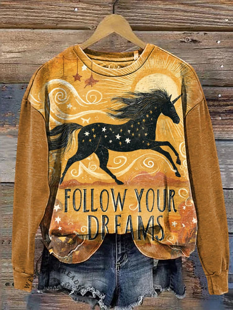 Running Unicorn Dark Horse Casual Cotton Sweatshirt