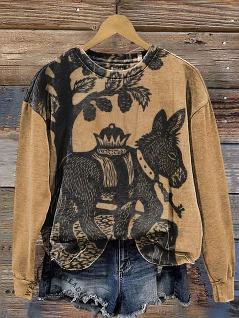 Retro Hollow Paper-cut Visual Donkey Casual Cotton Sweatshirt