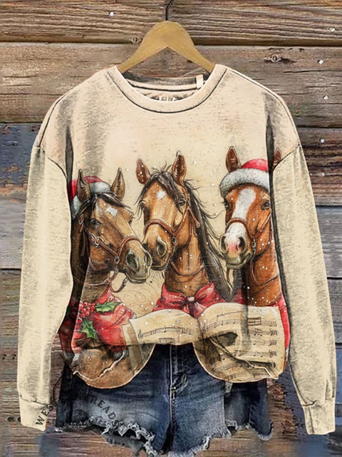 Santa Hat Sheet Music and Horse Casual Cotton Sweatshirt