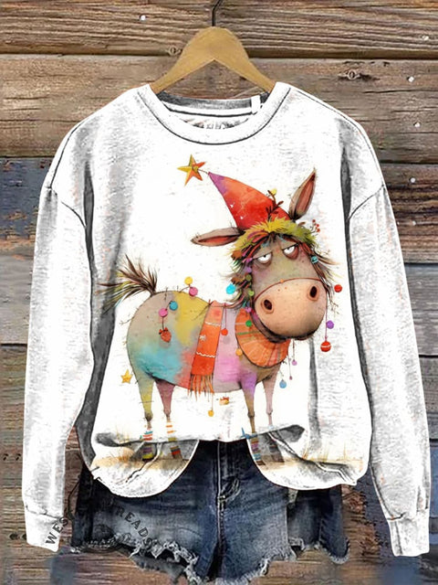 Funny Christmas Donkey Casual Cotton Sweatshirt