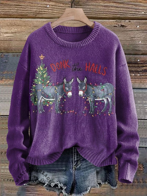 Christmas Donkey Print Knit Pullover Sweater