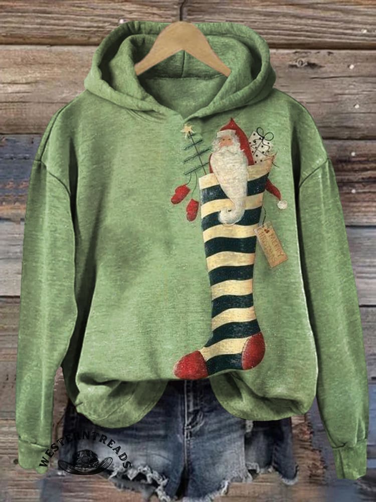Vintage Socks and Santa Claus Casual Cotton Sweatshirt