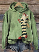 Vintage Socks and Santa Claus Casual Cotton Sweatshirt