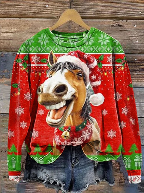 Funny Christmas Horse Casual Cotton Sweatshirt