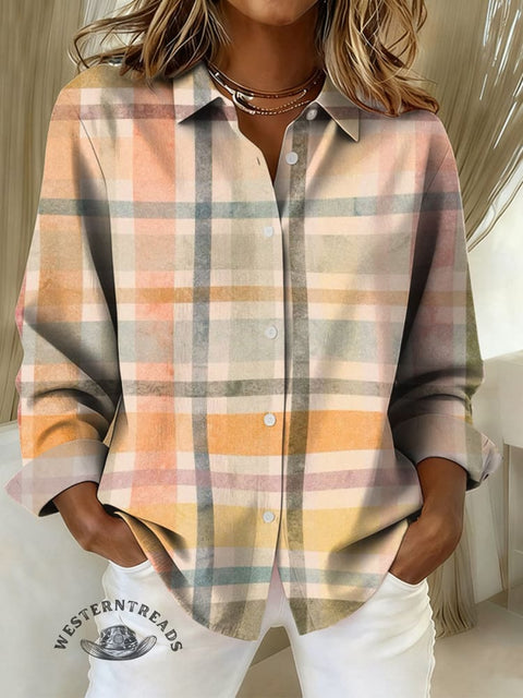 Women's Color Plaid Print Casual Cotton Shirt