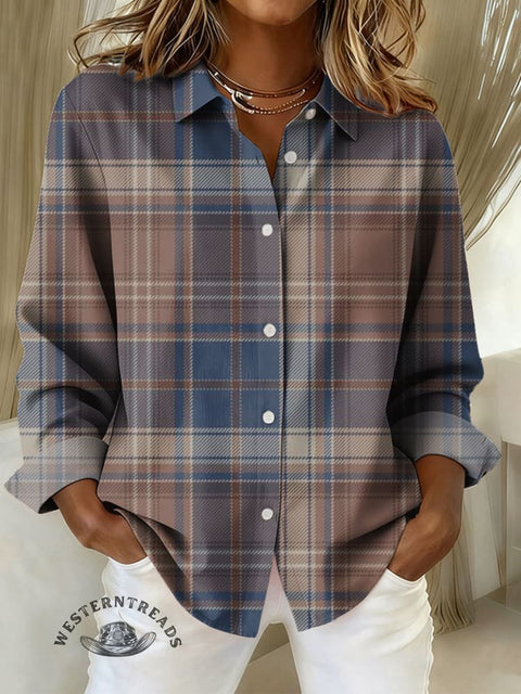 Women's Deep Color Plaid Print Casual Cotton Shirt