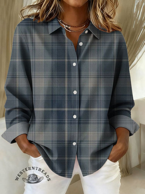 Women's Deep Color Plaid Print Casual Cotton Shirt