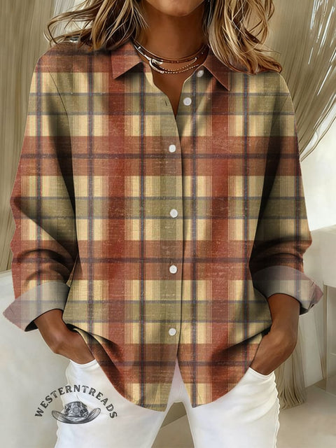 Women's Retro Plaid Print Casual Cotton Shirt