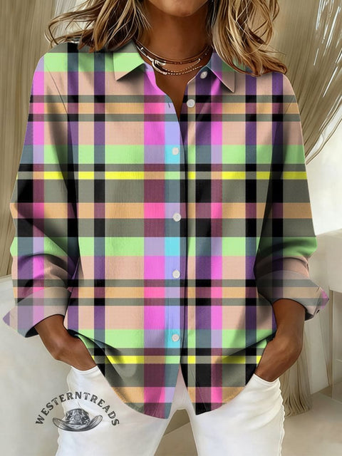Women's Color Plaid Print Casual Cotton Shirt