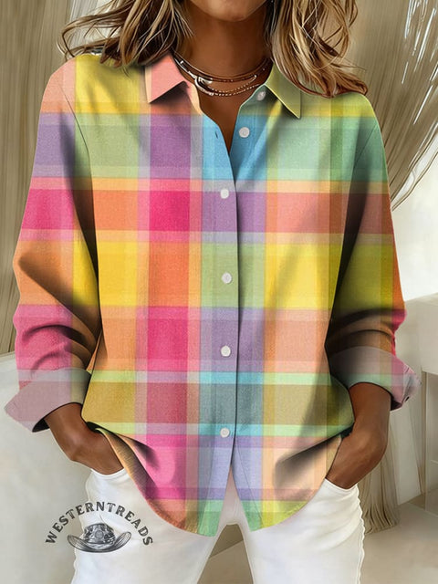 Women's Color Plaid Print Casual Cotton Shirt