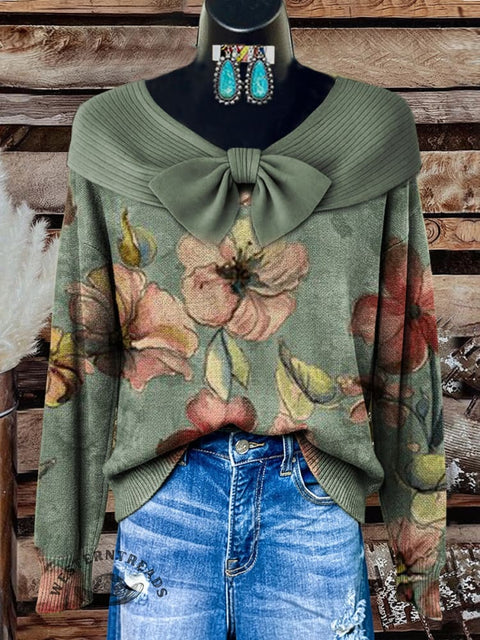 Retro Flower Print Buttoned Cardigan Sweater