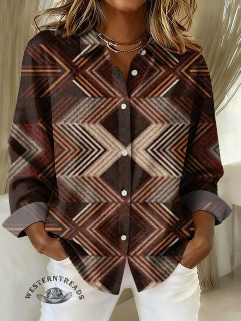 Women's Retro Brown Plaid Print Casual Cotton Shirt