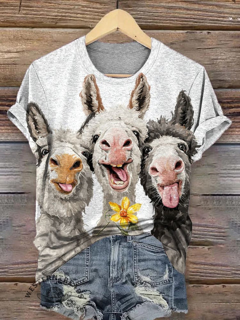 Three Funny Donkeys and Flower T-shirt