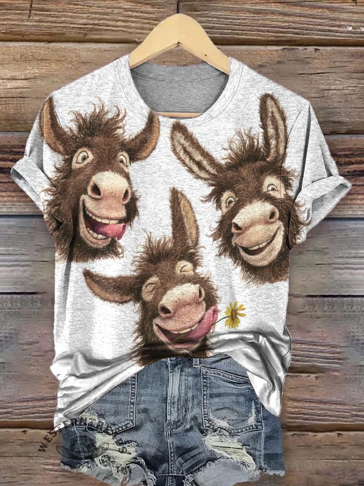 Three Funny Donkeys and Flower T-shirt