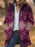 Vintage Plum Check Unisex Plush Thick Long-Sleeved Cardigan Coat