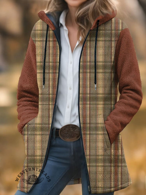 Retro Plaid Unisex Plush Thick Long-Sleeved Cardigan Coat