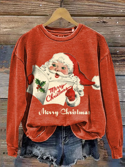 Christmas Santa Claus Prints Casual Cotton Sweatshirt