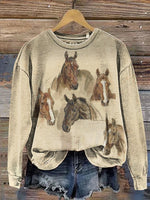 Retro Horse Prints Casual Cotton Sweatshirt