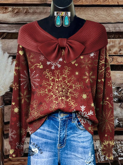 Christmas Snowflake Print Buttoned Cardigan Sweater