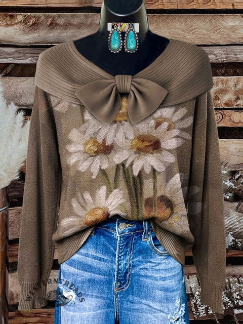 Retro Flower Print Buttoned Cardigan Sweater