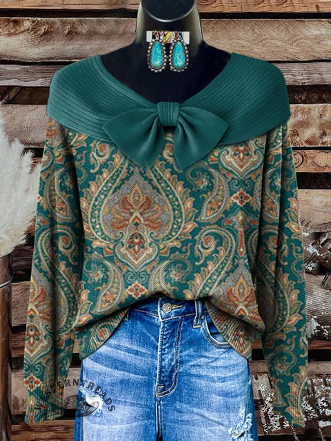 Retro Pattern Print Buttoned Cardigan Sweater