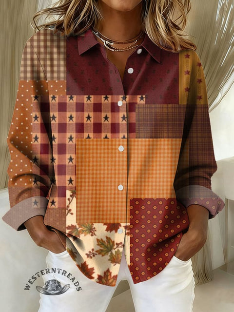 Women's Retro Plaid Patchwork Visual Casual Cotton Shirt
