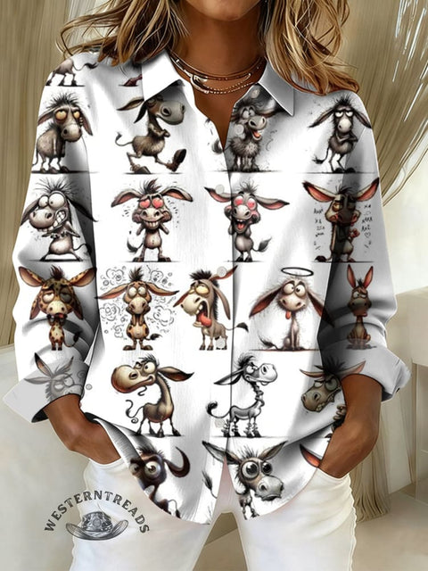 Women's Funny Donkey and Horse Casual Cotton Shirt