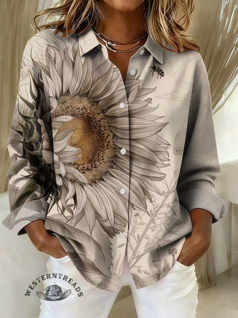 Women's Sun Flower Casual Cotton Shirt