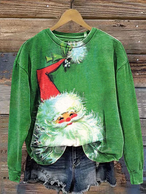 Retro Santa Claus Casual Cotton Sweatshirt