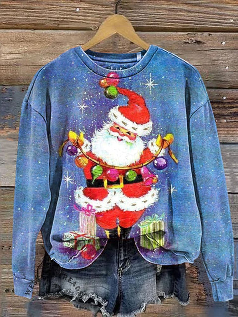 Cute Santa Claus and Lanterns Casual Cotton Sweatshirt