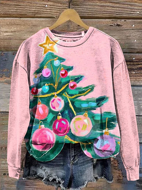 Colorful Christmas Tree Casual Cotton Sweatshirt